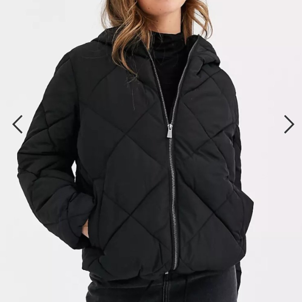 NWT ASOS Polyester Padded Black Puffer Jacket Women's 8(US) with Hood & Pockets